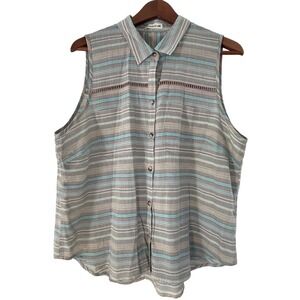 Toad & Co Sleeveless Striped Button Up Shirt Women XL